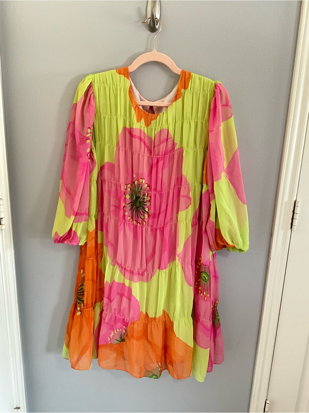 Trina Turk Pink, Lime & Orange Floral Tiered Kids Dress